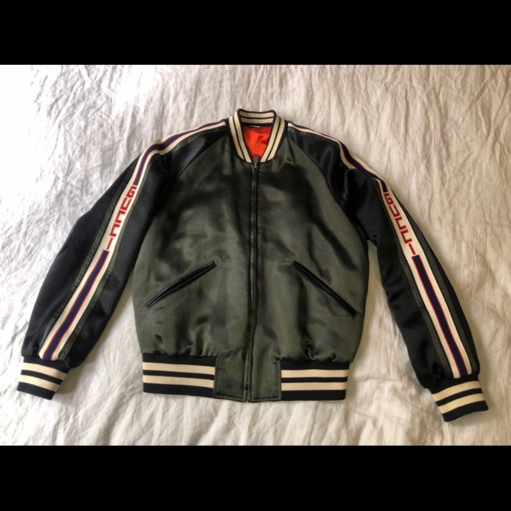 Green Velvet Gucci Varsity Jacket